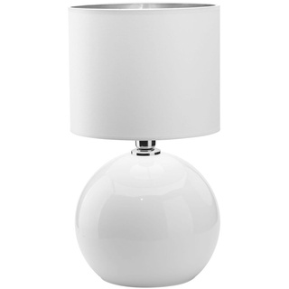 Tischlampe Weiß Silber E27 36 cm Stoff Glas Modern Nachttischlampe Tischleuchte