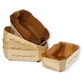 hello sweety Marcel Paa Holzbackform Holzbackkörbchen für Brot und Gebäck 18,5x11,5x6 cm (10 Stück und 10 Stück Einlegepapiere)