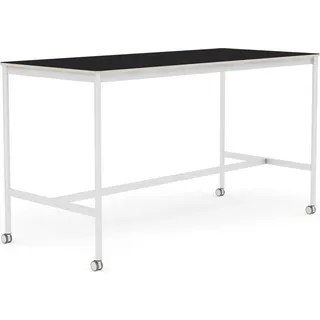 Base Tisch mit Rollen 85 x 190 x 105 cm schwarz laminiert weiße Beine