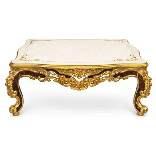 Casa Padrino Luxus Barock Couchtisch Weiß / Gold / Braun 128 cm - Prunkvoller Barockstil Wohnzimmertisch - Barock Wohnzimmer Möbel