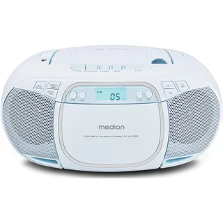 Medion E66476 Stereo Sound System (Boombox, CD-Player, MP3, Kassette, tragbarer Kassettenspieler für Kinder, UKW Radio, AUX, Kopfhörer, Netz & Batterie) Blau