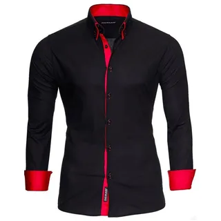 Reslad Langarmhemd Reslad Herren Langarm Hemd Alabama RS-7050 Doppelkragen Kontrast Männer Hemden rot|schwarz XL