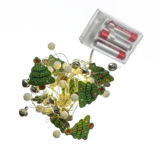 MARELIDA LED-Lichterkette grüne Tannenbäume und Glöckchen 20LED 1,9m Deko Weihnachtsgirlande, 20-flammig grün