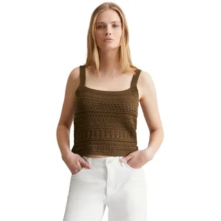 Kurzarmpullover MARC O'POLO DENIM "in Häkel-Optik", Damen, Gr. M, braun (melted chocolate), Obermaterial: 100% Baumwolle, unifarben, Pullover
