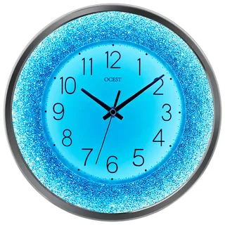 OCEST 30 cm Wanduhr mit Kristall-Dekor Nachtlicht Geräuschlos Silber
