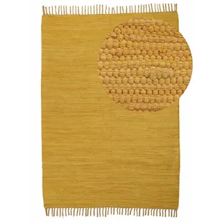 carpetfine Kelim Chindi uni Wendeteppich 140 x 200 cm Gelb