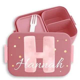 Kinder Bento Box Midi Lunchbox für Mepal Bentobox - Initialen Buchstabe - Individuell gestaltbar mit Anfangsbuchstabe | Geschenk Kindergarten Einschulung - 900 ml - Rosa - personalisierte brotdose