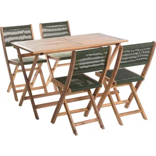 BELIANI Gartenmöbel Set Grün Akazienholz mit Seilgeflecht Rechteckig 120 x 60 cm 1 Gartentisch 4 Gartenstühle Klappbar Skandinavisches Modernes ... - Grün/Braun
