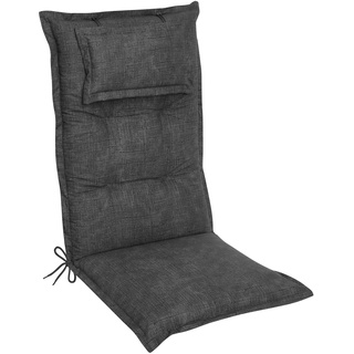 DILUMA Hochlehner Auflage Luxor 120x50 cm mit Kopfpolster Anthrazit - Luxus Stuhlauflage mit 8 cm Polsterung