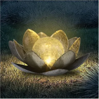 Solarlampen für Außen, Gartenleuchten, Solar Lotus Garten Deko, Bodenleuchte für Garten, Crack Glaskugel solar lampe, Wasserdichte