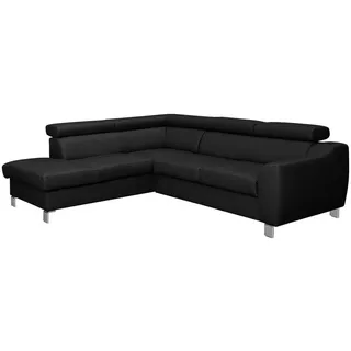Livetastic Ecksofa, Schwarz, Metall, Echtleder, Rindleder, 4-Sitzer, Ottomane links, L-Form, 245x208 cm, Made in EU, Bettkasten erhältlich, Lederauswahl, Bettfunktion Rücken echt, Wohnzimmer, Sofas & Couches, Wohnlandschaften, Ecksofas
