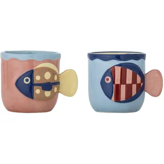Bloomingville Becher WILLY Rosa und Blau mit FISCH 2er Set Tasse mit Henkel