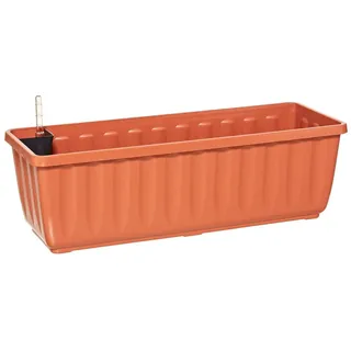 Dehner Blumenkasten Aqua-Flor Plus mit Bewässerungssystem, Kunststoff, frostbeständiger Balkonkasten mit Wasserstandsanzeige orange 58,5 cm x 19 cm x 22 cm