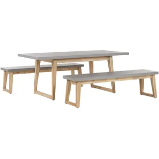 Trendy Gartenmöbel Set Faserzement Akazienholz Tisch miit 2 Bänken grau Oria