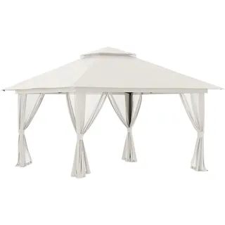 Outsunny Faltpavillon 4x4 m mit 4 Netzvorhängen, höhenverstellbar, UV-Schutz, Doppeldach, Tragetasche, cremeweiß für Garten & Veranstaltungen   Aosom.de