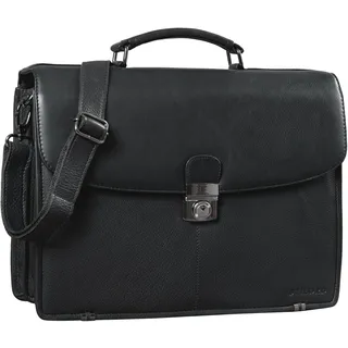 STILORD Miguel Klassische Leder Aktentasche Schwarz Herren große Businesstasche Arbeit Bürotasche mit Schloss zum Umhängen 15,6 Zoll Laptoptasche Farbe:Obsidian schwarz