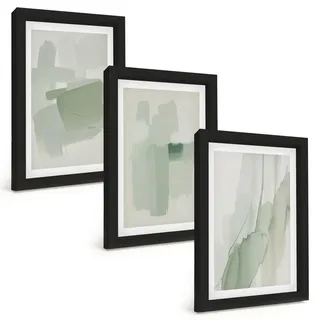 BILDER SET 3er Set - 20x30 cm Schwarzer Rahmen - Abstrakte Aquarellmuster