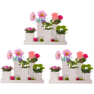 Jinfa 3 Set Handgefertigte kleine Keramik Deko Blumenvasen Set aus 5 Vasen in weiß