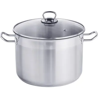 XL Profi Universalkochtopf Suppentopf Jumbotopf Ø 26x18cm, 10 Liter, ca. 2 kg, Silber - für alle Herdarten auch Induktion inkl. Glasdeckel