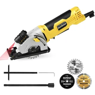 Enventor Mini Kreissäge mit Laserführung, 580W, Schnitttiefe 27mm | Mini Handkreissäge, 4000RPM, Einhändiges Halten, 3 Sägeblätter(Ø 85mm), für Holz, Fliesen, Kunststoff und dünne Metalle