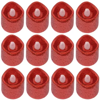 HOMSFOU 24 Stück Kerzenlicht Rote Dekorationen Outdoor-Hochzeitsdekoration Romantische Kerzen Votivkerzen Roter Glitzer Flammenlose Kerzen Flackernde Weihnachts-Glitzer-Teelichter