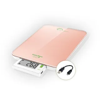 LITTLE BALANCE 8184 Slide 6 USB, Küchenwaage ohne Batterien, USB-Anschluss zum Aufladen, Versenkbares Display, 6kg, Perlrosa...