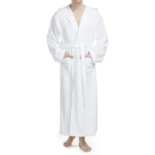 Arus Herrenbademantel mit Kapuze, 100% Baumwolle, extra lang, für Spa & Zuhause, 100% Baumwolle, Kapuze, Gürtel, mit Kapuze, extra lang und weit, 100% Baumwolle weiß M