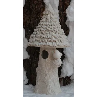 Winter Dekofigur Pilz mit Vogel - Weihnachten, Tiere, Christmas