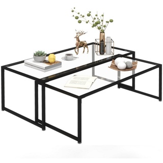 Homcom Couchtisch 2er-Set Beistelltisch, Kaffeetisch, Satztisch, Glastisch, Sofatisch Wohnzimmertisch für Schlafzimmer, Gehärtetes Glas, Stahl, Schwarz