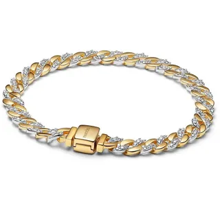 Pandora Timeless Bicolor Pavé Cuban-Kettenarmband aus Sterling Silber mit 14 Karat vergoldeter Metalllegierung und Zirkonia 564229C01-20 Größe 20 cm