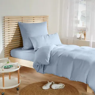 Traumschlaf Nature Uni Leinen Bettwäsche hellblau, 1 Bettbezug 135 x 200 cm + 1 Kissenbezug 80 x 80 cm