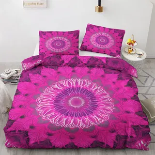 GEDAEUBA Sommer Bettwäsche 135x200 Mandala - Hot Pink Bettbezug 135 x 200 2er Set, Wendebettwäsche und Kissenbezug 80x80, Weiche & Atmungsaktive Mikrofaser Bettwäsche-Sets mit Reißverschluss