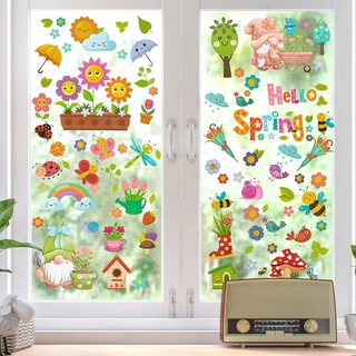 Fensterbilder Frühling Fensteraufkleber Wiederverwendbare Fenstersticker für Fensterdeko Kinderzimmer 9 Blätter Elfenmuster