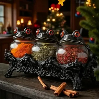 Witchy Frog Apotheker Gewürzgläser, einzigartige Hexe 3-teiliges Frosch-Gewürzglas-Set für Salz, Pfeffer und Kräuter, Küchenaufbewahrung für Gewürze, lustige Salz- und Pfefferstreuer, Gewürzbehälter