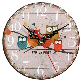 AUNMAS Hölzerne Runde Uhr, 11.5cm/4.5inch Durchmesser Runde Form Vintage Holz Wanduhr Antike kreative Vintage Eule Muster Wanduhr für Home-Office-Dekoration