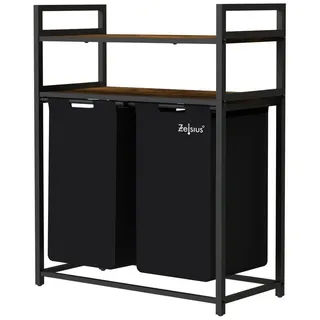 Zelsius Wäschesammler 2 Fächer | Schwarz, 73 x 33 x 91 cm | Wäschekorb mit Ablagen, Schmutzwäschebehälter mit Wäschebeutel | Wäschesortierer, Wäschebox, Wäschesack | Wäschesystem, Waschkorb