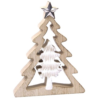 Hendriks Deko-Figur aus Holz Doppelter Weihnachts-Baum Tanne mit Stern, weiß Natur, 16x12,5x2cm Weihnachts-Deko Weihnachten