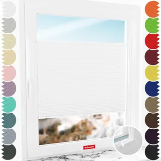 Schuette® Plissee mit Bohren zum Anschrauben ● Thermo Kollektion: White Day (Weiß) ● 55x100cm (Breite x Höhe) ● Suprafix Faltrollo Befestigung ● Bequeme Rollo Montage inkl. Video