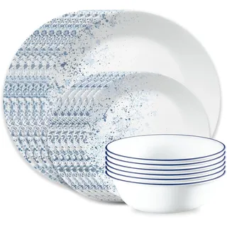 Corelle 18-piece Dinner Set, Indigo Speckle, Blue and White for 6, Chip Resistant Dinnerware, includes 26cm dinner plates, 17cm salad/side plates and 530ml soup/cereal bowls