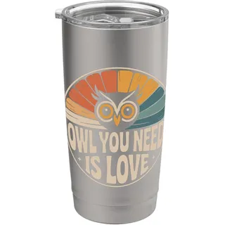 Eulen Motiv Owl You Need Is Love Eule Liebe Valentinstag Doppelwandiger Edelstahl-Thermobecher