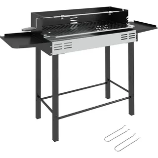 Holzkohlegrill Grill Bbq-grill, Verstellbares Rost, 1 Drehspieß, 118 X 32 X 90 Cm, Schwarz + Silber