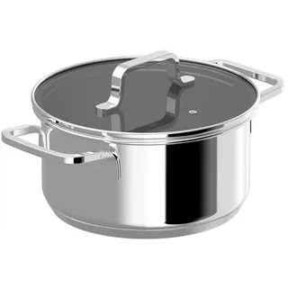 [BERGHOFF1315078] BergHOFF DiNA Kochtopf mit Glasdeckel Helix – PFAS-frei (18 cm) - Silber