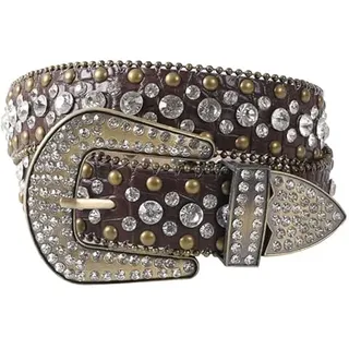 JIARY Strass Nietengürtel Für Damen, Western Ledergürtel Für Cowgirl Vintage Bling Gürtel Für Jeans Hosen Kleid, Diamant Gürtel Damen,Braun,100CM/39.4''