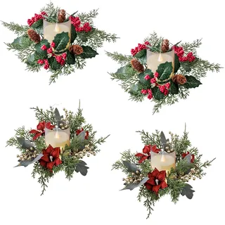 Adventskranz Kerzen Weihnachten Tischdeko, Weihnachtskranz Kerzenring Künstliche Kerzengirlande, Künstliche Weihnachtskranz Kerzenkranz für Stabkerzen, Weihnachten Tisch Dekoration (A+B)