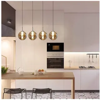 ZMH Pendelleuchte LED Höhenverstellbar Kronleuchter Glas Wohnzimmerlampe, LED wechselbar, Warmweiß, 4 Flammig bunt