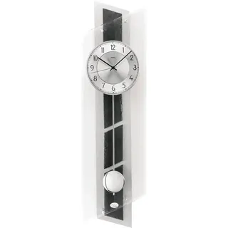 AMS Funk-Pendelwanduhr F5217 (Quarzuhr, Holz-/Metallgehäuse,Esszimmer,Wohnzimmer) schwarz|silberfarben