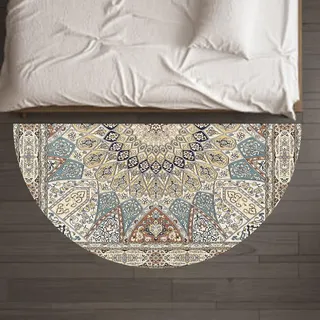 Taidianolp Halbkreis Teppich, rutschfest, waschbar, Braun Gelb Orange Blau Beige Vintage Muster,Teppich halbrund klein Küche Badezimmer,Brown,60 x 120 cm