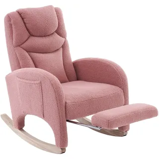Schaukelstuhl mit Fußhocker 66x125x101 cm Teddy-Stoff Rosa Holzrahmen Ergonomisch Wohnzimmer Schlafzimmer Komfort