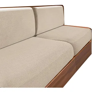 SYLC Bezüge Für Wohnwagenpolster Jacquard, rutschfeste Wohnmobil Sitzbezüge Mit 2 Cord, Sofa Sitzkissenbezug Für Schonbezug Wohnwagen Polster (Beige,Breite 145-185 cm, Tiefe 45-65 cm)
