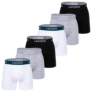 LACOSTE Herren Boxershorts, 6er Pack - Boxer Briefs, Cotton Stretch, Logobund Schwarz/Weiß/Grau XL